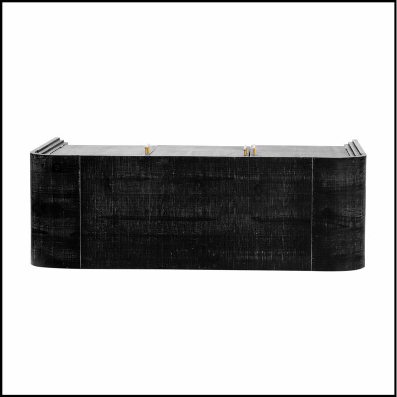 Retro Minimalist Curved Sideboard with Gold Handles and Adjustable Dividers for Living Room, Antique Black