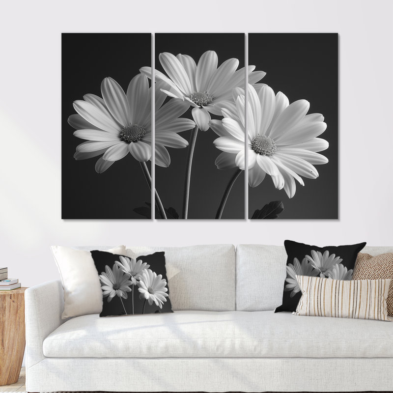 Ensemble de décorations murales monochromes en noir et blanc Blais Daisy Photo IV, Métal métal, H 28 po x l 36 po x P 1 po