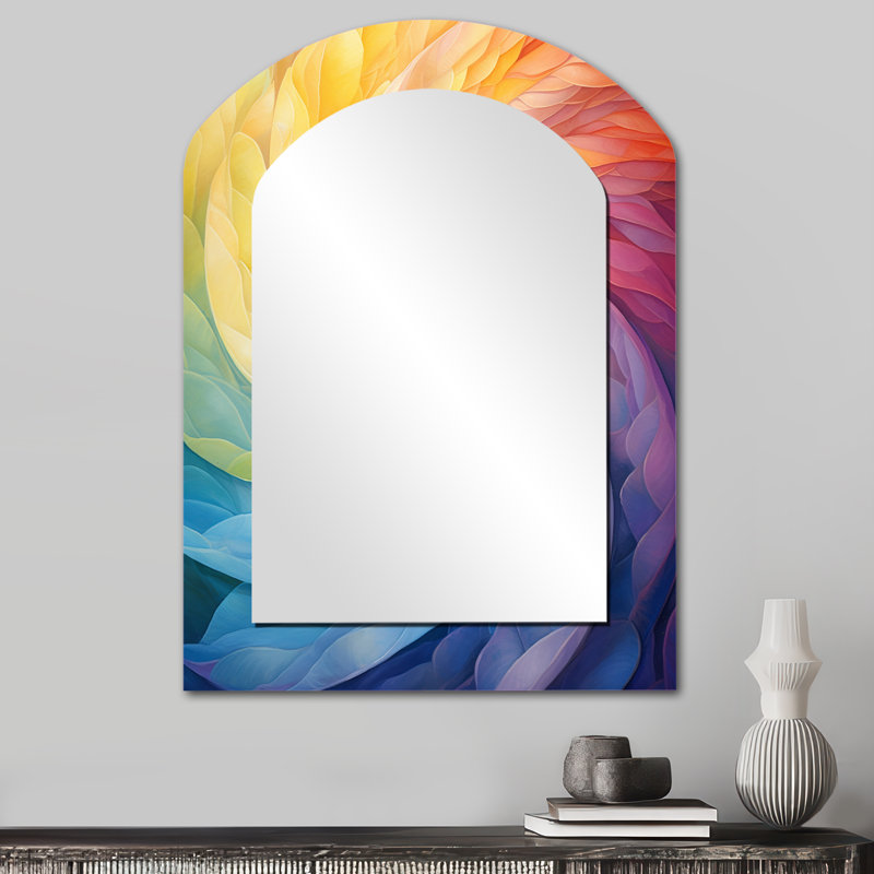 Raimbow Serenade Of Spirals I - grand miroir mural asymétrique à spirales abstraites, miroir décoratif moderne de forme libre, impression d'art en métal