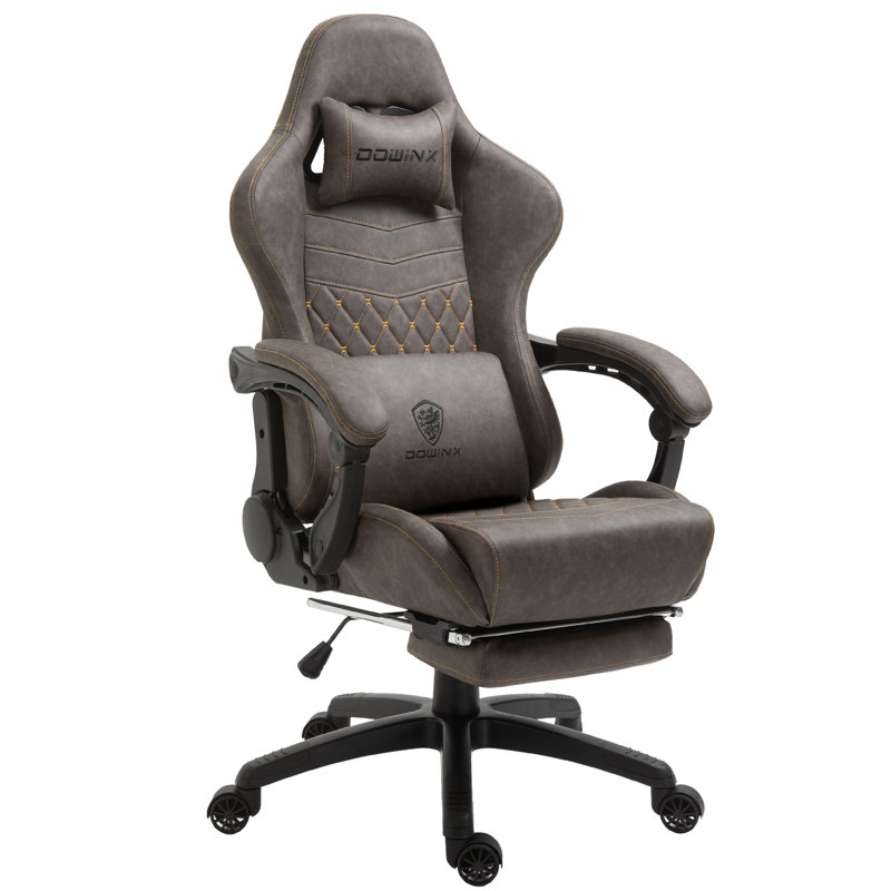 Dowinx Adjustable Ergonomic Swiveling PC & Racing Game Chair with Footrest, Brown