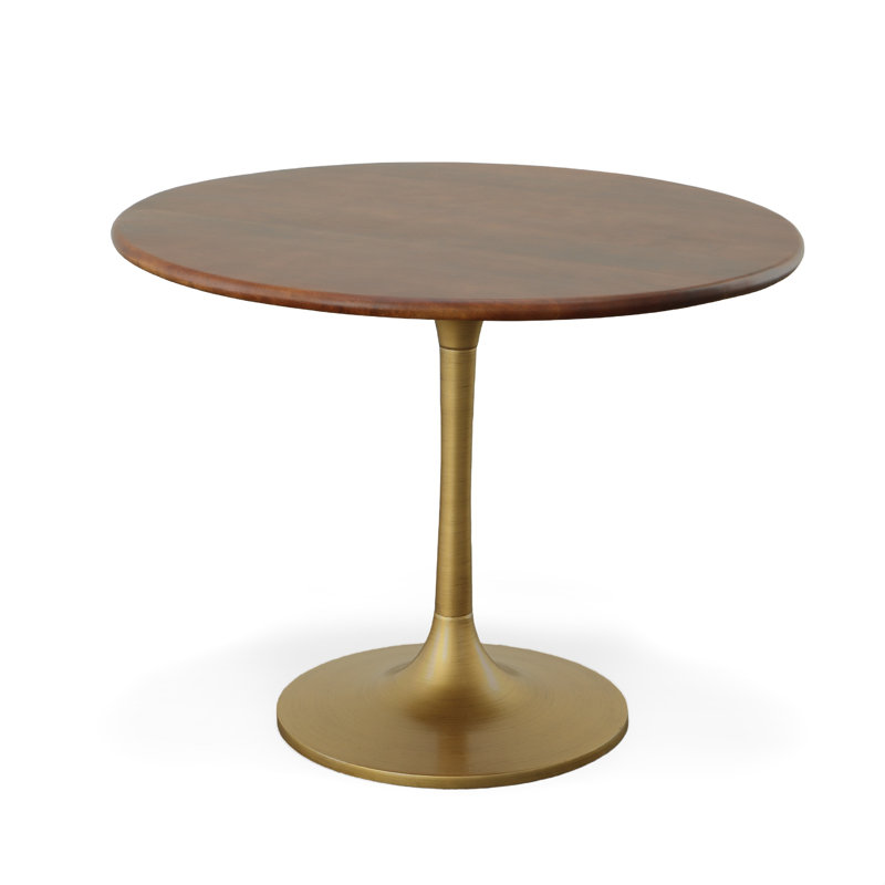 Modern Brown 30-Inch Round Dining Table with Space-Saving Pedestal Base, Antique Gold, 30" W x 30" L
