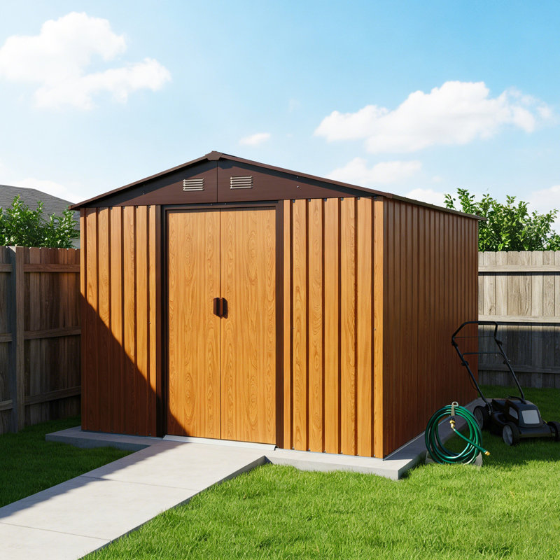 10 ft. x 8 ft. Metal Storage Shed with Floor Base, Brown, 114.75" H x 88.98" W x 74.85" D