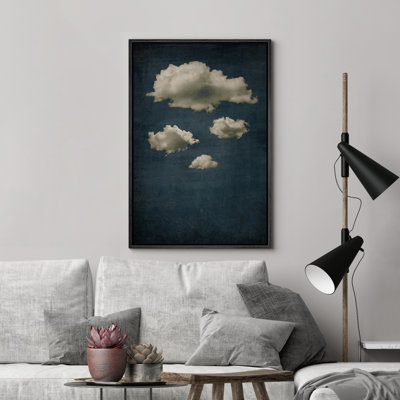 Clouds " Dark Navy Blue Duotone Clouds Abstract Landscapes Minimalist Wall Decor Artwork 2 "