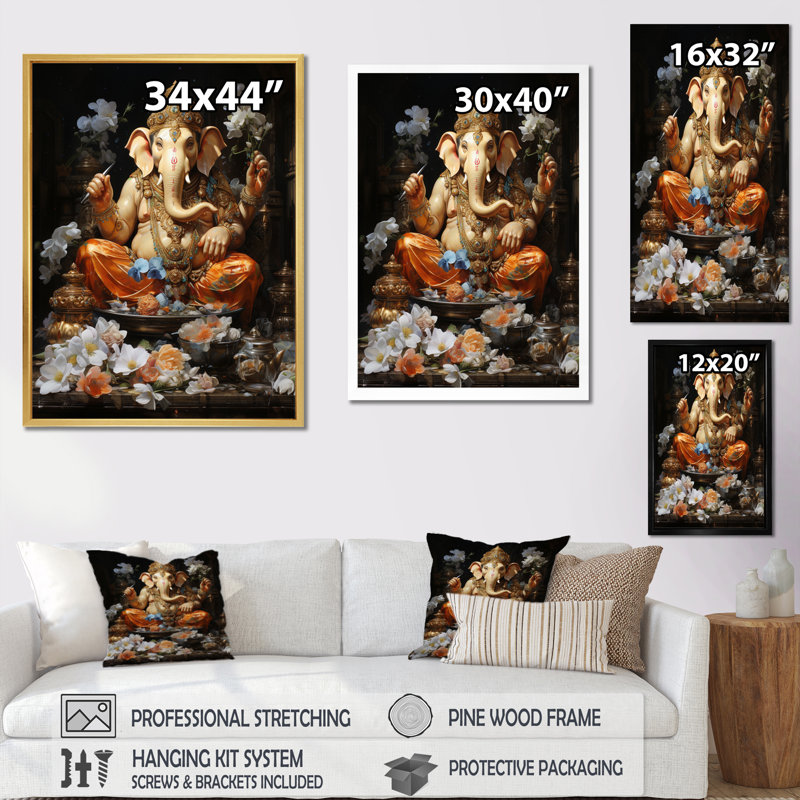 «Dairyn Hinduisim Art Ganeshas Blessing I», reproduction, H 32 po x l 16 po x P 1 po, Cadre naturel flottant