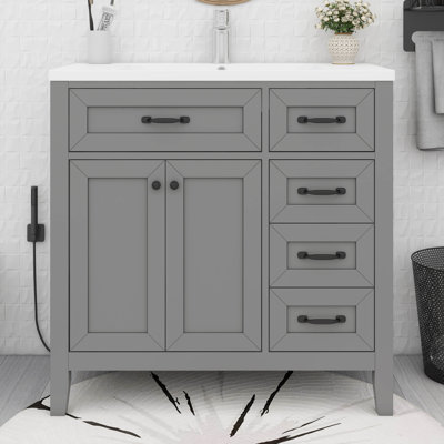 Merax 36" Bathroom Vanity Without Sink, Wood Under Sink Bathroom Cabinet With 3 Drawers,2 Doors,Modern Pedestal Sink Bathroom Vanity Cabinet