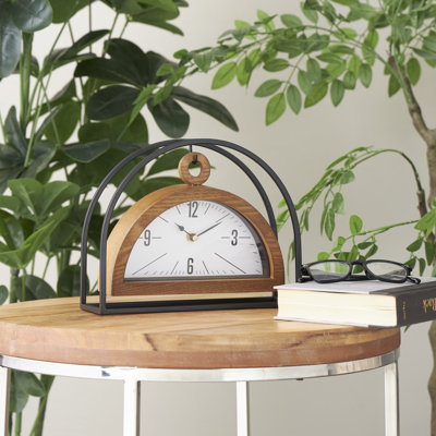 Horloge de table analogique à quartz en métal brun