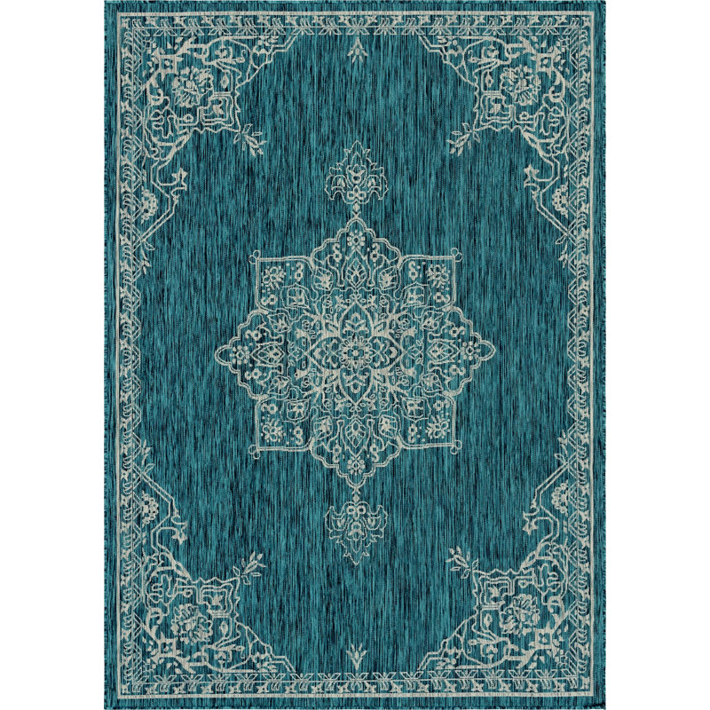 Outdoor Nile Area Rug Deep Green Color, Rectangle 7' x 10'