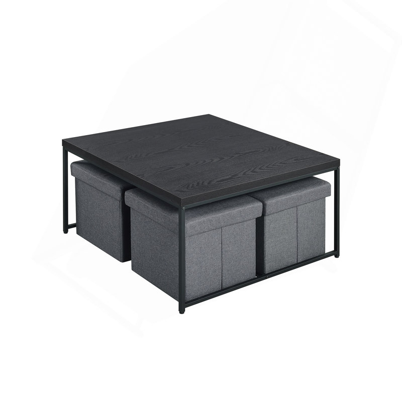 Table basse 5 pièces Caitlin grain de bois noir 5 pièces., Noir
