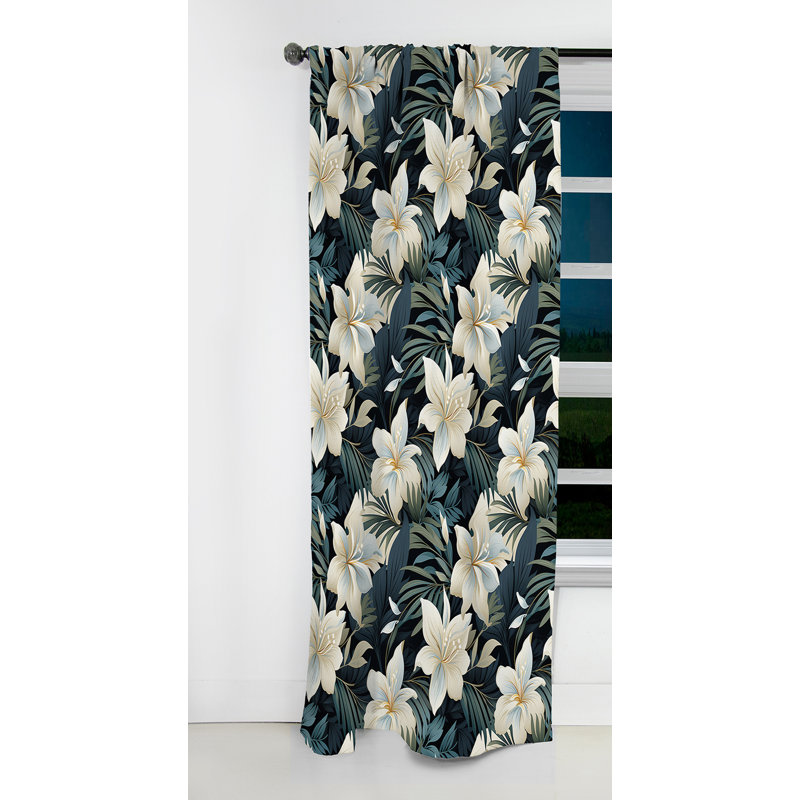 Motif botanique beige et gris Jungle II - rideau floral - rideau occultant - 1 panneaux, L 52 po x L 108 po
