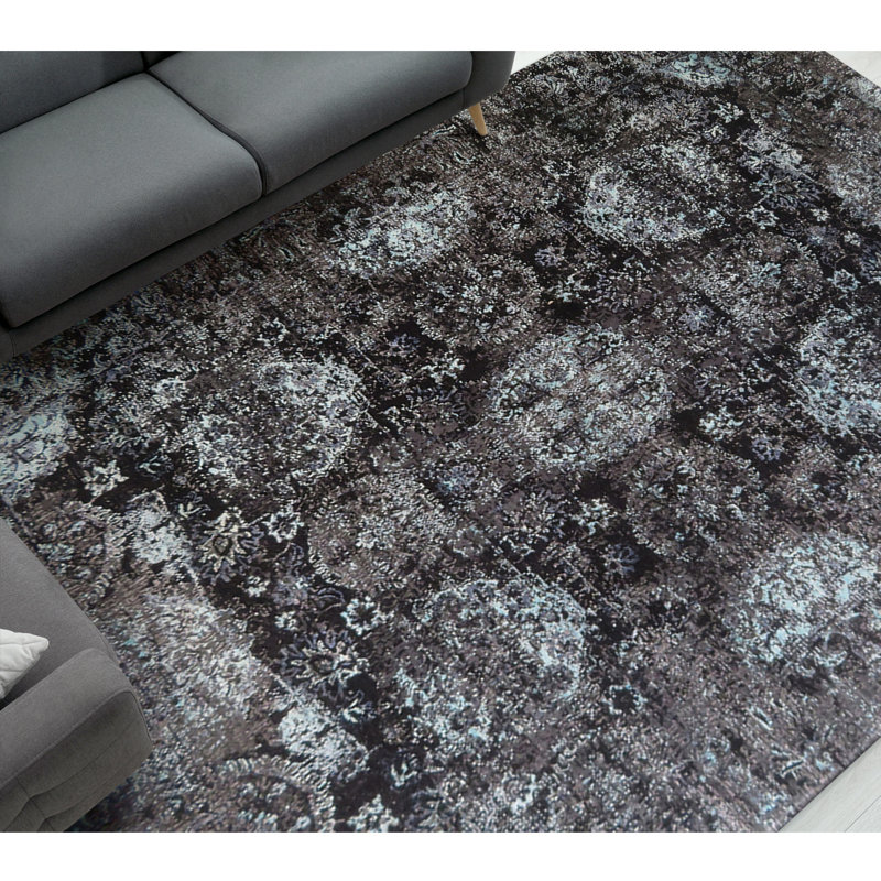 Oriental Area Rug in Silver, Rectangle 9' x 12'