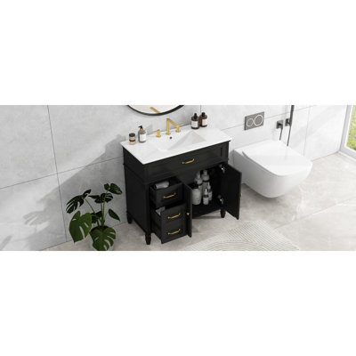 [Vidéo] Meuble-lavabo de 36 po avec lavabo, armoire de salle de bain avec tiroirs, cadre solide et panneau de fibres à densité moyenne, un paquet, noir (même SKU: N725P195410B)