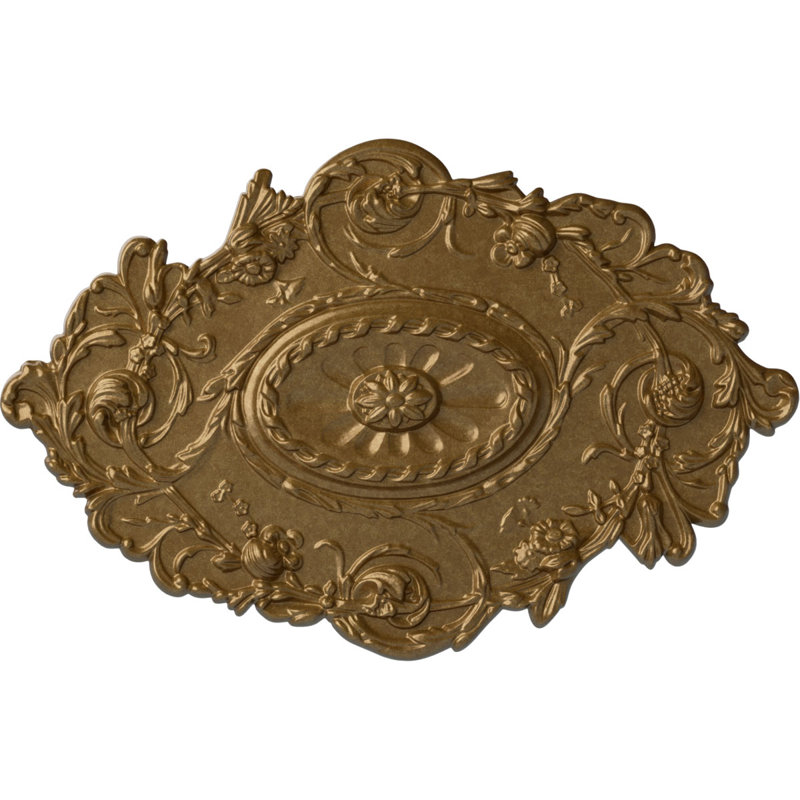 Endurathane Strasbourg Ceiling Medallion, 30 1/2"W x 20"H x 1 1/2"P, Hand-Painted Pale Gold Finish, Pale Gold