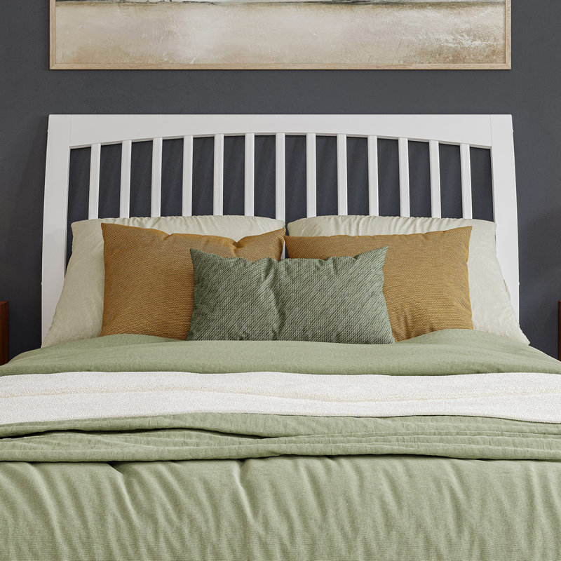 Omariah Solid Wood Traditional Slat Sleigh Headboard, White, Queen