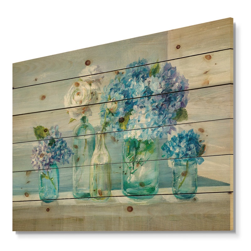 Coastl Flowers Bouquets - Impression nautique et côtière sur bois de pin naturel, H 30 po x l 40 po x P 1,5 po