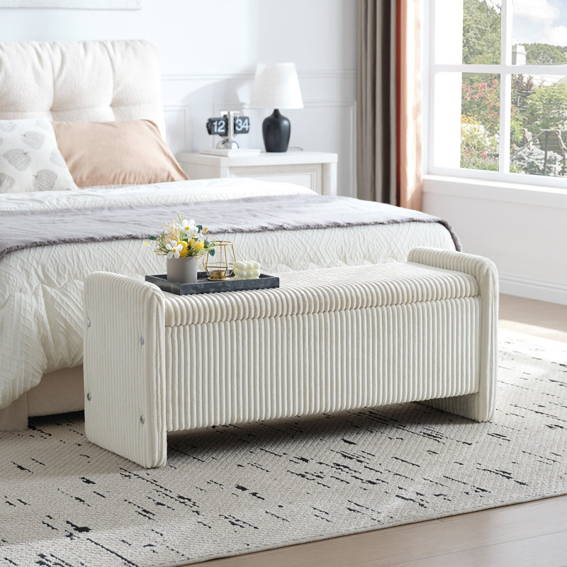 Zellers 44" Velvet Upholstered Storage Ottoman Bench for Entryway, Bedroom and Living Room, Beige