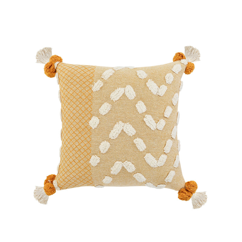 Coussin décoratif contemporain 100% coton à motif géométrique fait à la main Contemporary, Jaune / crème, Coton