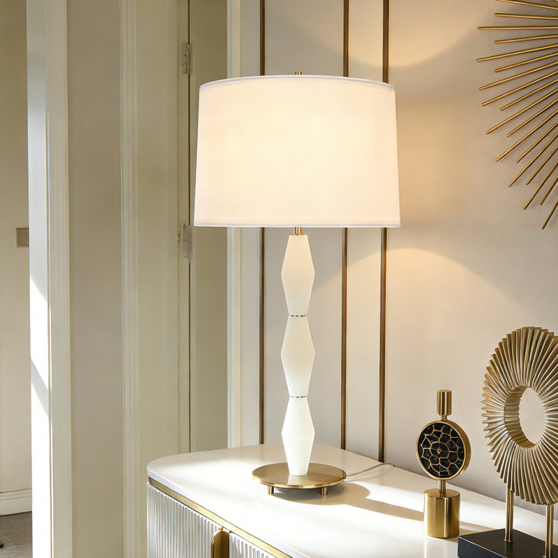 27"H Alabaster Table Lamp with Plated Brass Base for Living Romm, Bedroom Office.