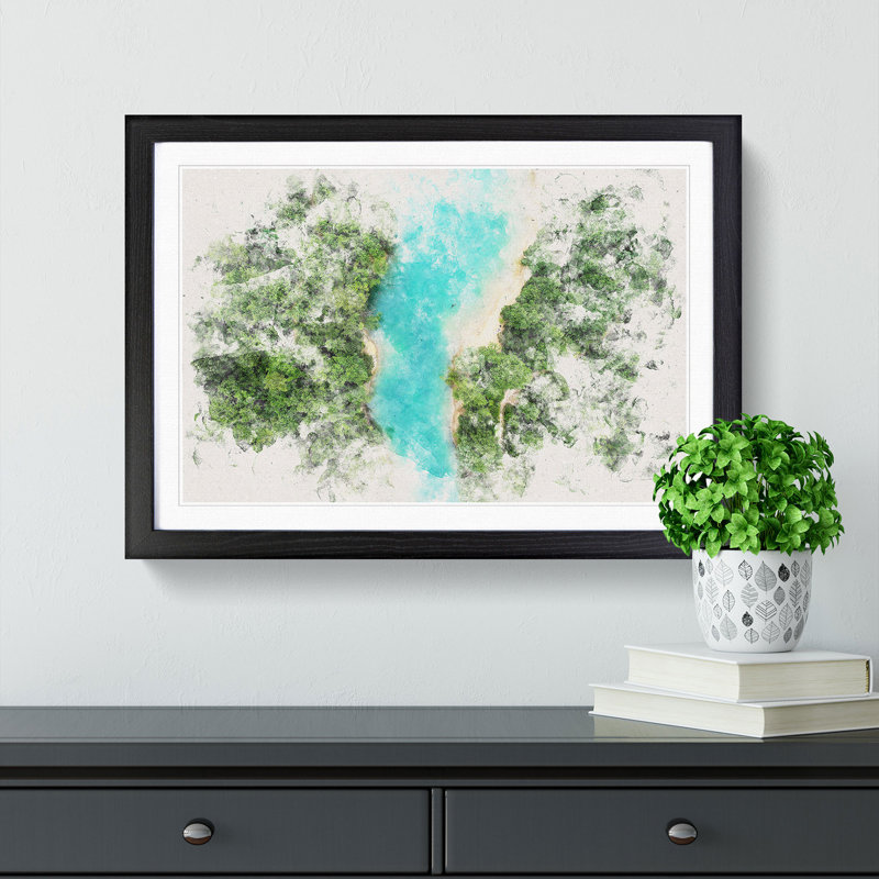 Saint Cassien Lake in France - Picture Frame Painting Print, Black Framed Framed, 62cm H x 87cm W x 2cm D