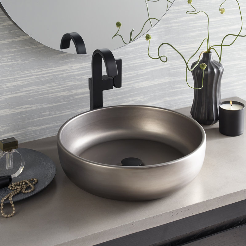Bliss Ceramic Round Drop-In Bathroom Sink, Gunmetal