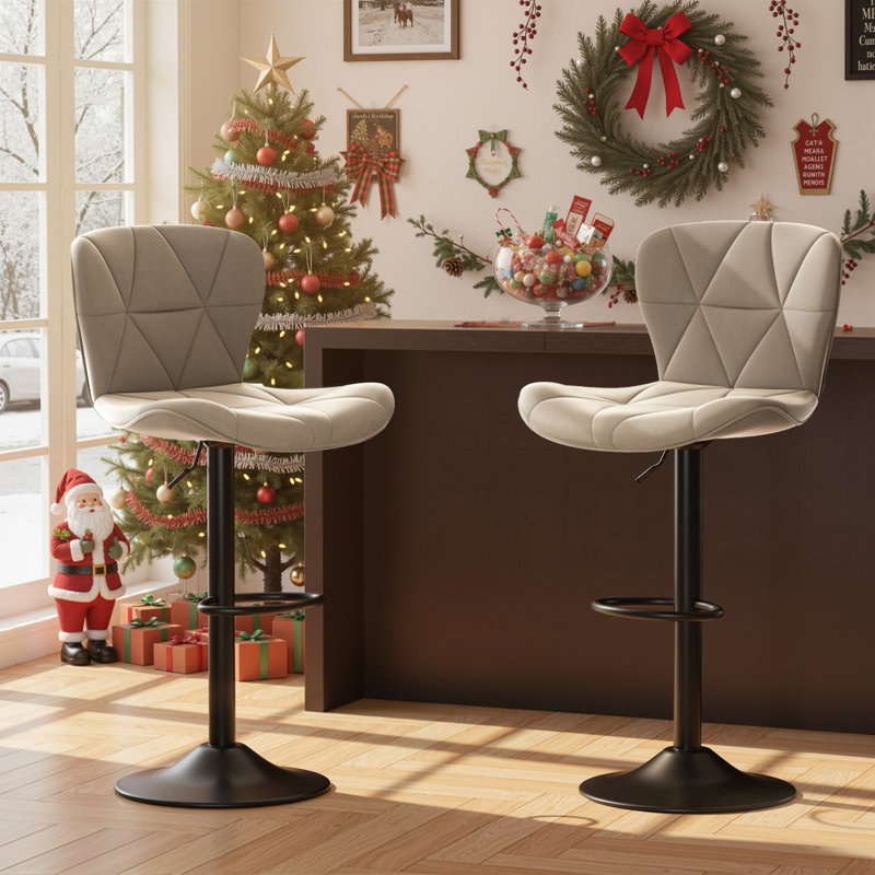 Higginsport Swivel Upholstered Adjustable Height Counter Stool with Metal Frame, Khaki