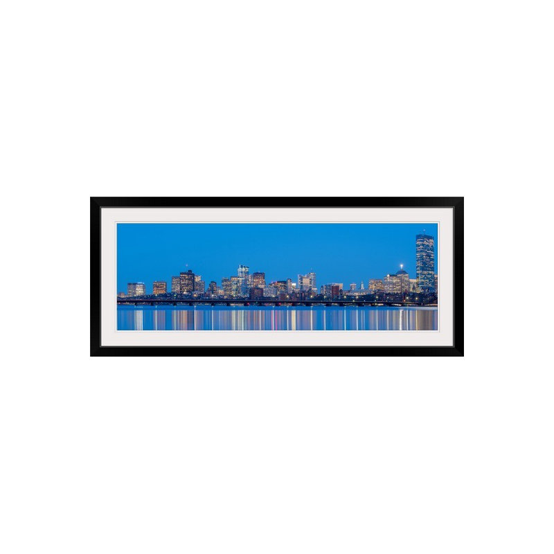 «Boston City Skyline at Night», impression, H 25 po x l 56 po x P 1 po, Cadre noir