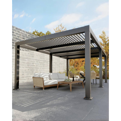 All-Aluminum Louvered Pergola with Adjustable Roof & Drainage System for Patio & Deck