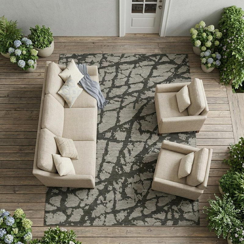 8' X 10' Grey and Black Abstract Washable Indoor Outdoor Area Rug