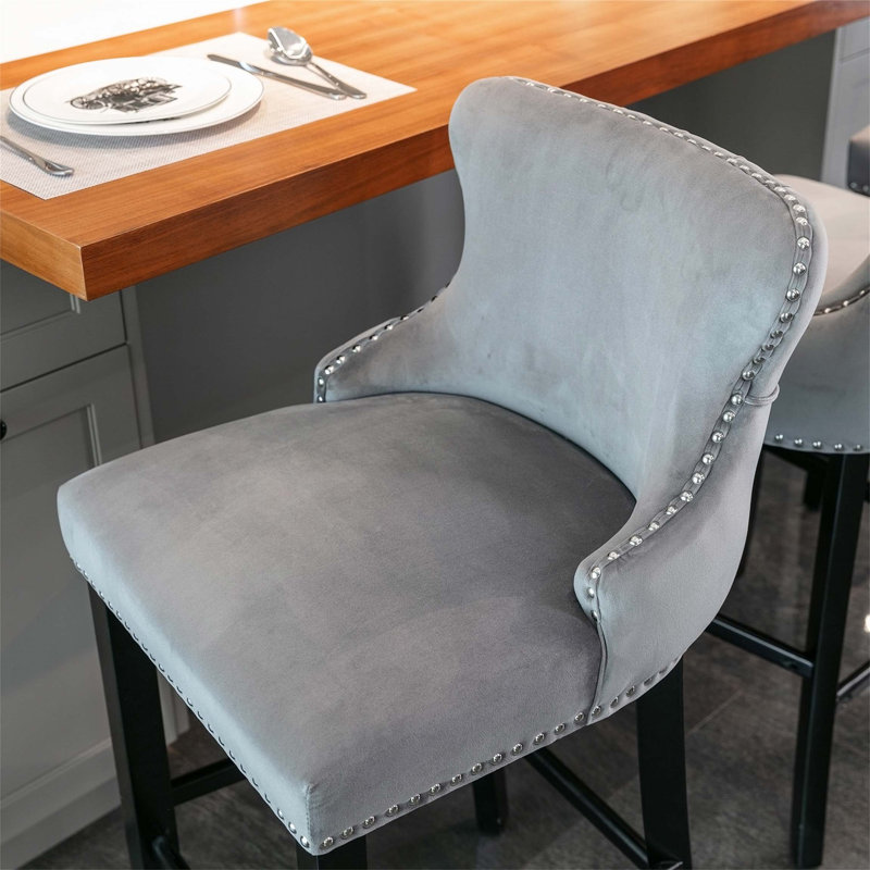 Tabouret de comptoir rembourré 26,70 po Tevy, Gris, 2