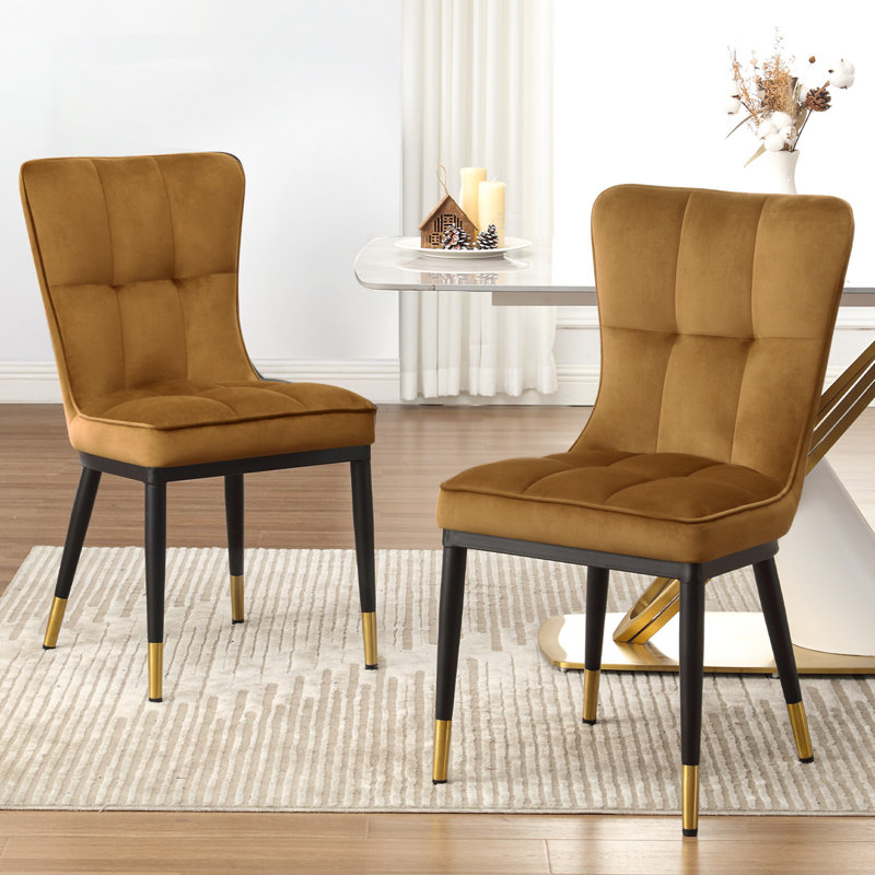 Chaise parsons rembourrée en velours Guitierrez, Kaki foncé