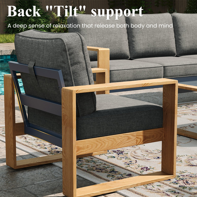  4 Pieces Aluminum Patio Furniture Set With Fire Pit Table, Oversized Seat With Hight Back Outdoor Conversation Sets