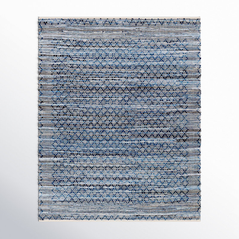Caila Geometric Handmade Flatweave Recycled P.E.T. Area Rug in Blue/Gray, Rectangle 8' x 10'
