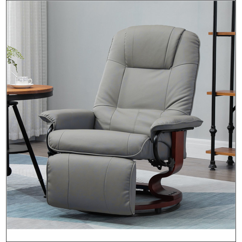 Faux Leather Manual Recliner with Swivel Wood Base Padded Armrest