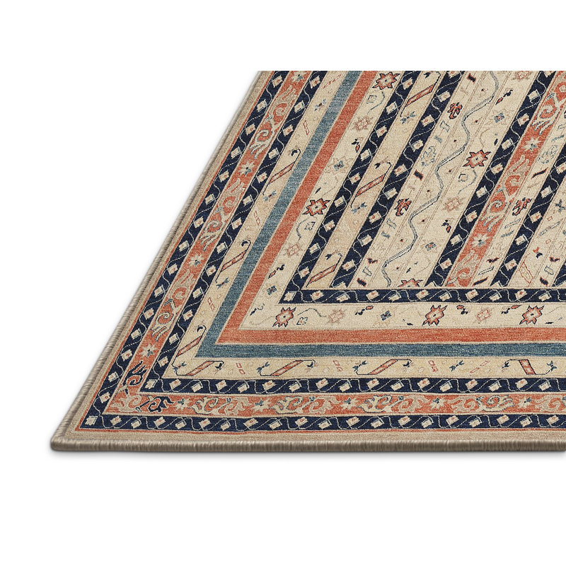 Tapis orange/brun clair/bleu traditionnel, Rectangle 2 pi x 3 pi