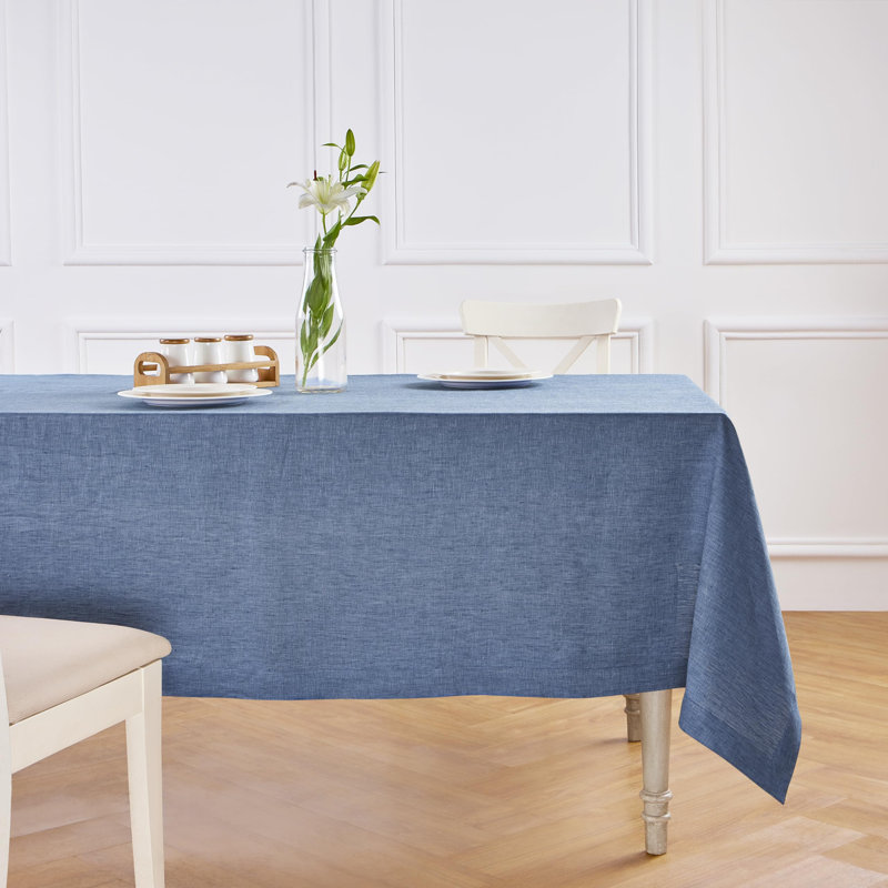 100% Pure Linen Tablecloth - Athena, 120" x 60", Blue Denim