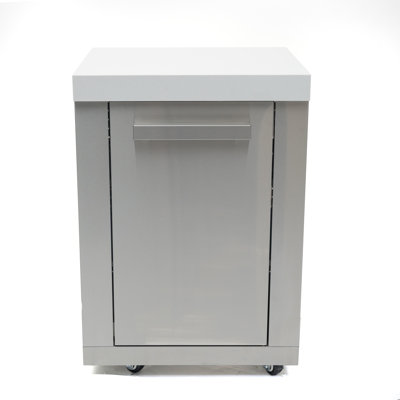 Module d'armoire de rangement supplémentaire droit en acier inoxydable avec porte magnétique et roulettes Mont Alpi Premium de l 25 po x P 23 po x H 35 po pour les barbecues au gaz pour îlot de cuisine pour l'extérieur de la série Deluxe 805 et 400 Original + comptoirs en granit blanc + tablettes amovibles - MA-EXC -SS
