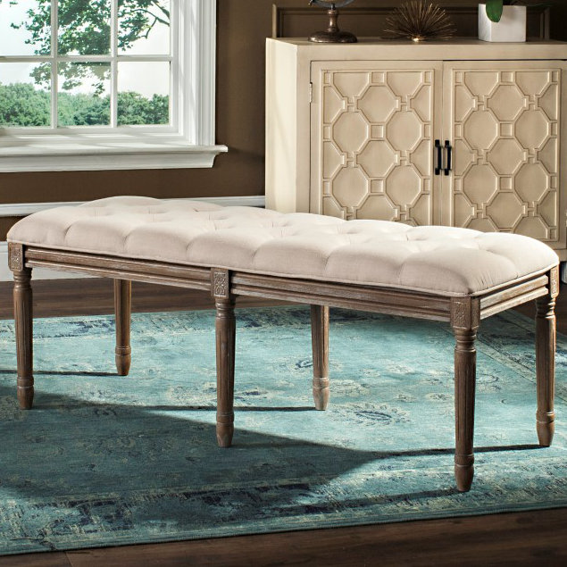 Moneta Upholstered Bench, Beige Linen