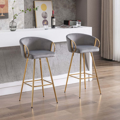 Bar Stools,with Chrome Footrest and Base Velvet + Golden Leg Simple Bar Stool by Mercer41
