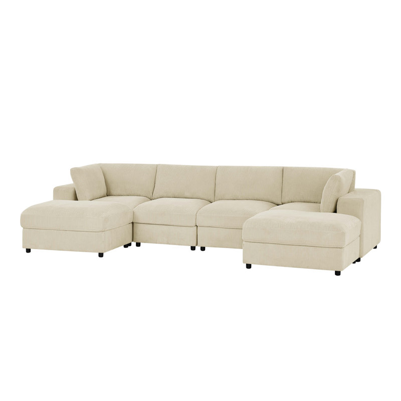 Corduroy U-Shaped Sectional, Beige Corduroy