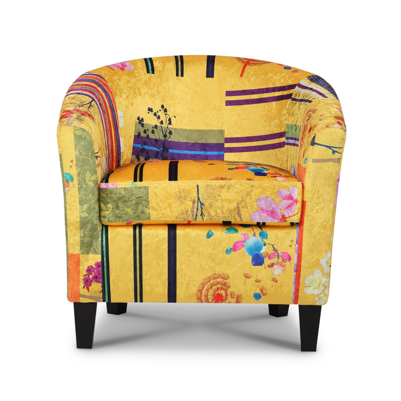 Angelice Multicoloured Patchwork Accent Tub Chair, Gold