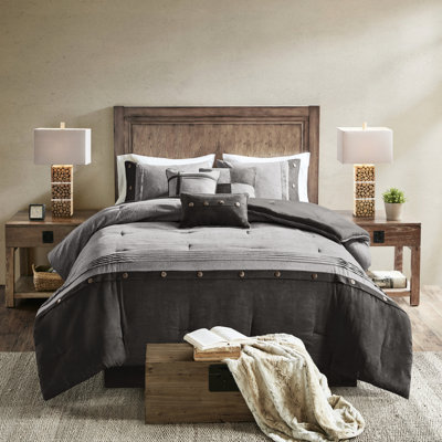 Couvre-lit en faux daim gris très grand - 7 pièces, ensemble de chambre à coucher décorative en suède