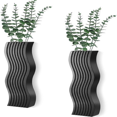 2 Pack Wall Decor Wood Wall Planters For Indoor Plants, Modern Wall Planter For Bathroom, Kitchen, Dining Room, Living Room Wall Decor, Farmhouse Wall Vase For Decor Dried Flowers And Faux Greenery
