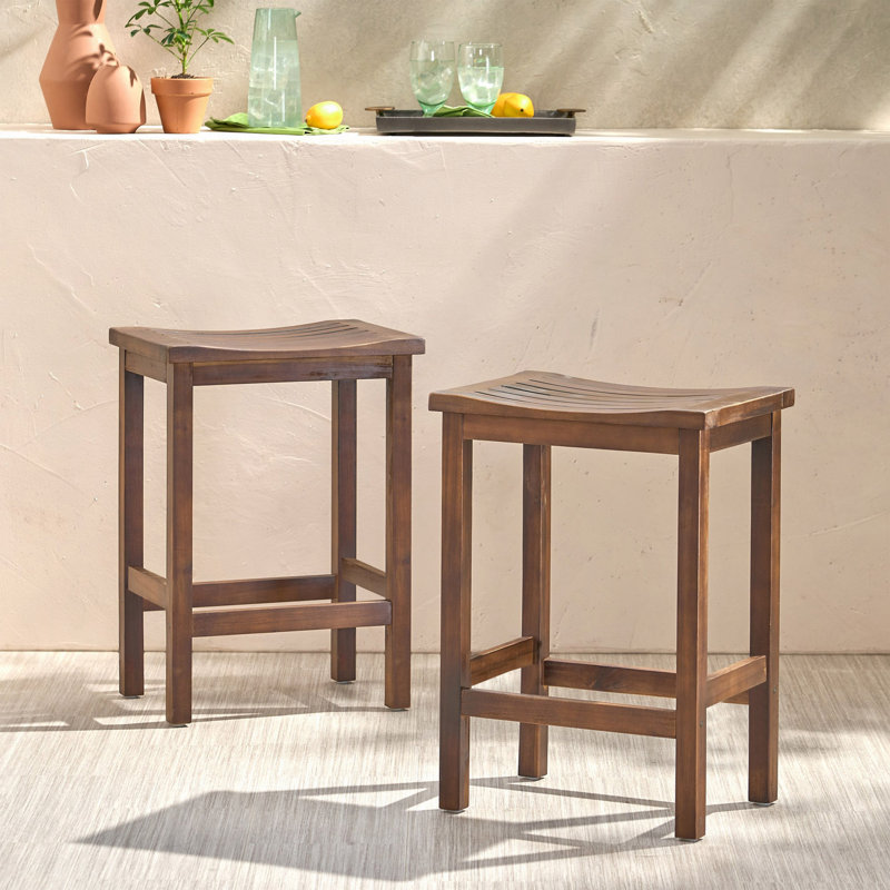 Tabouret de bar d'extérieur à hauteur de comptoir en bois d'acacia, ensemble de 2