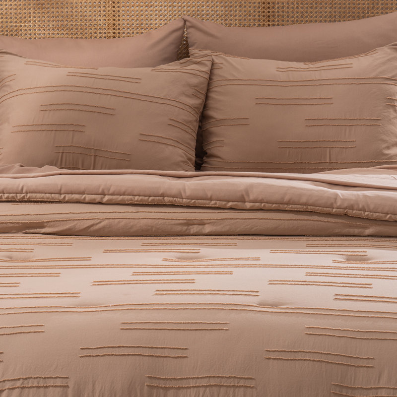 Modern Clipped Jacquard Microfiber 7 Piece Comforter Set, Queen, Clay