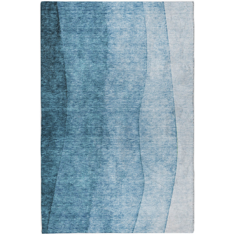Tapis dégradé Premium à poils longs lavable à la machine ADS625, Blue, 9' x 12'