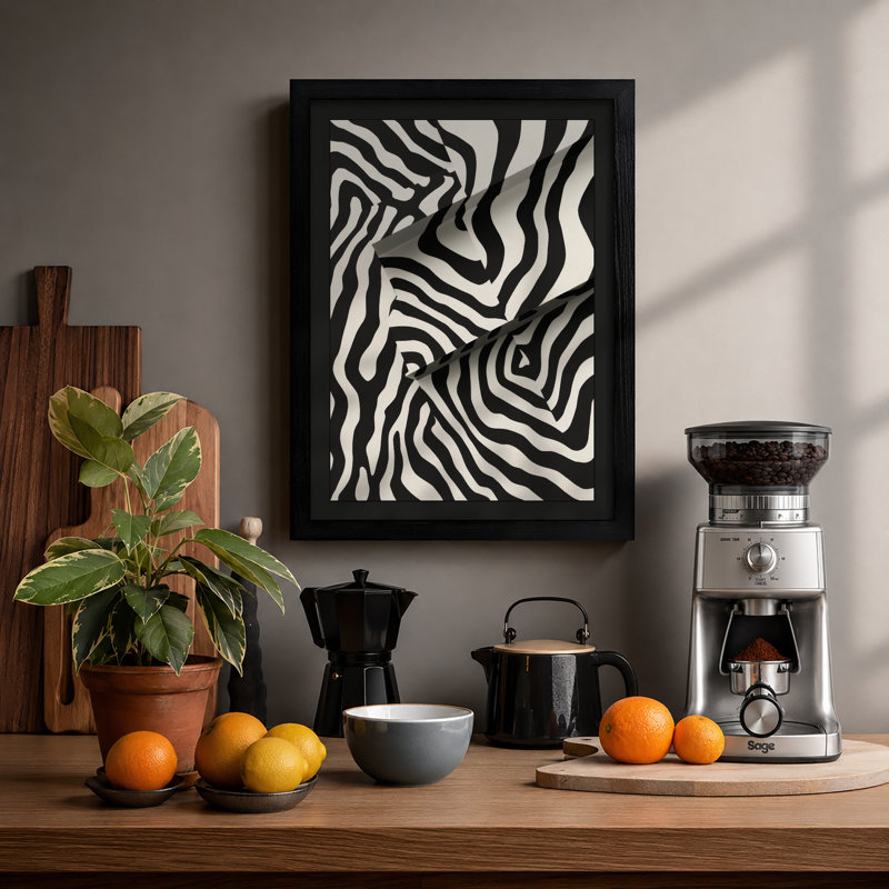 Flowing Rhythms Abstract - Framed Print, Black, A4 - 29.7 x 21.0 cm