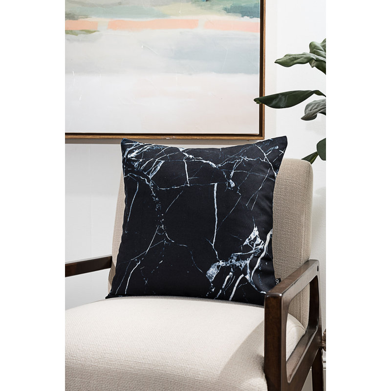 Black Marble Print Square Polyester Floor Pillow 16" x 16"