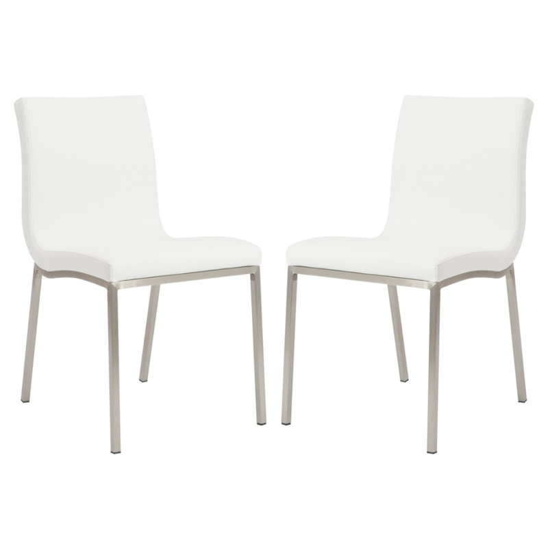 Chaise parsons rembourrée Folkston, Similicuir blanc, Argent