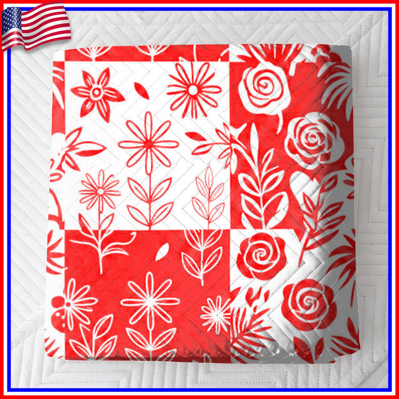 Couvre-lit matelassé à motif floral rouge toutes tailles, Double
