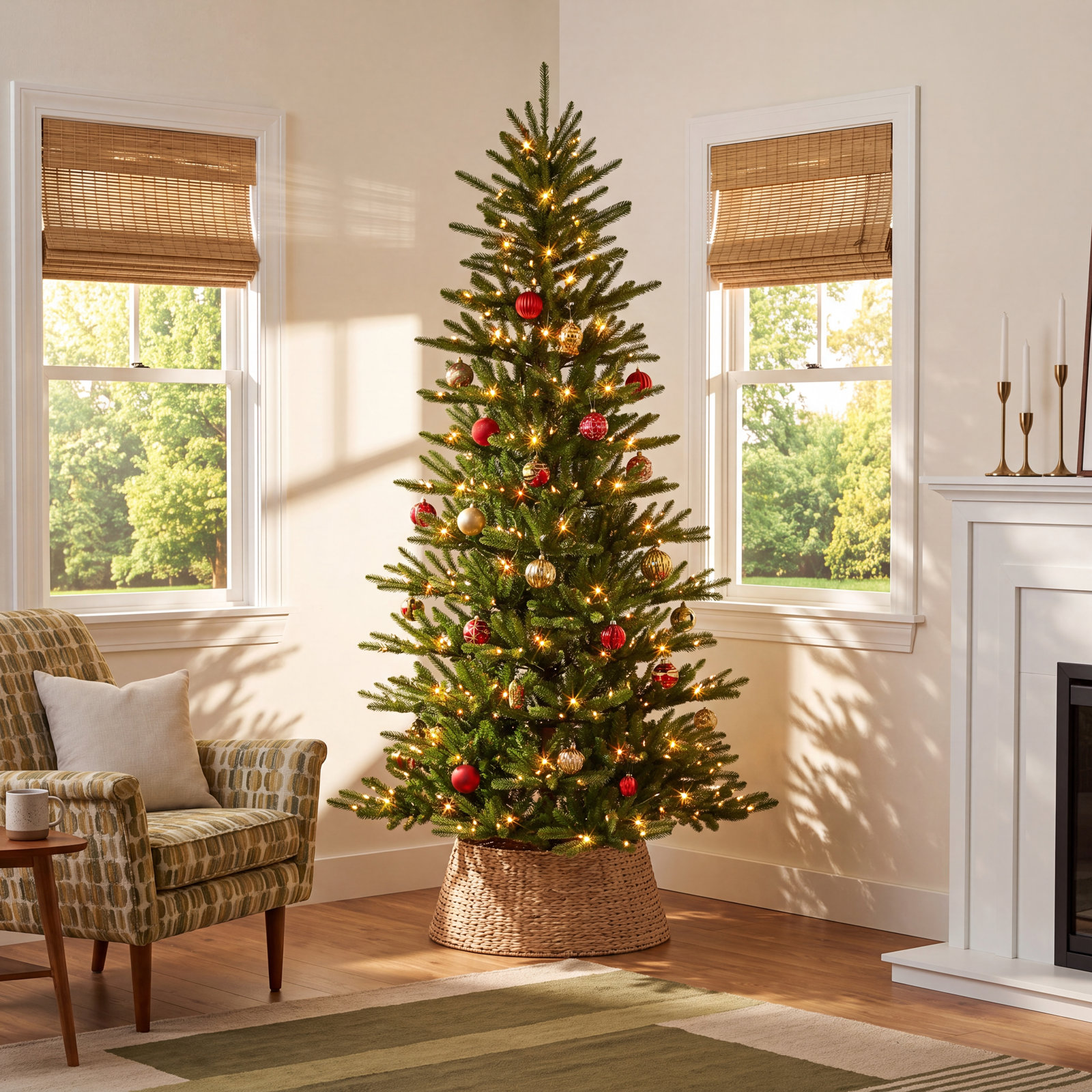 Lighted Artificial Spruce Christmas Tree, 6.5 Ft