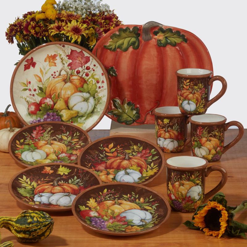 Harvest Blessings Multicolor Ceramic 16-Piece Thanksgiving Dinnerware Set